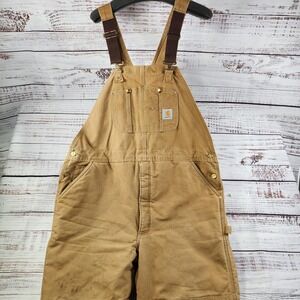 Carhartt R03 BRN Duck Bib Overalls 44x32 Regular Double Front Brown Workwear